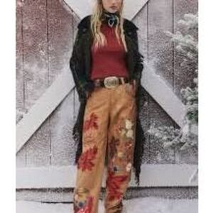 Free People Bright Time Embroidered High Waist Wide Leg Pants